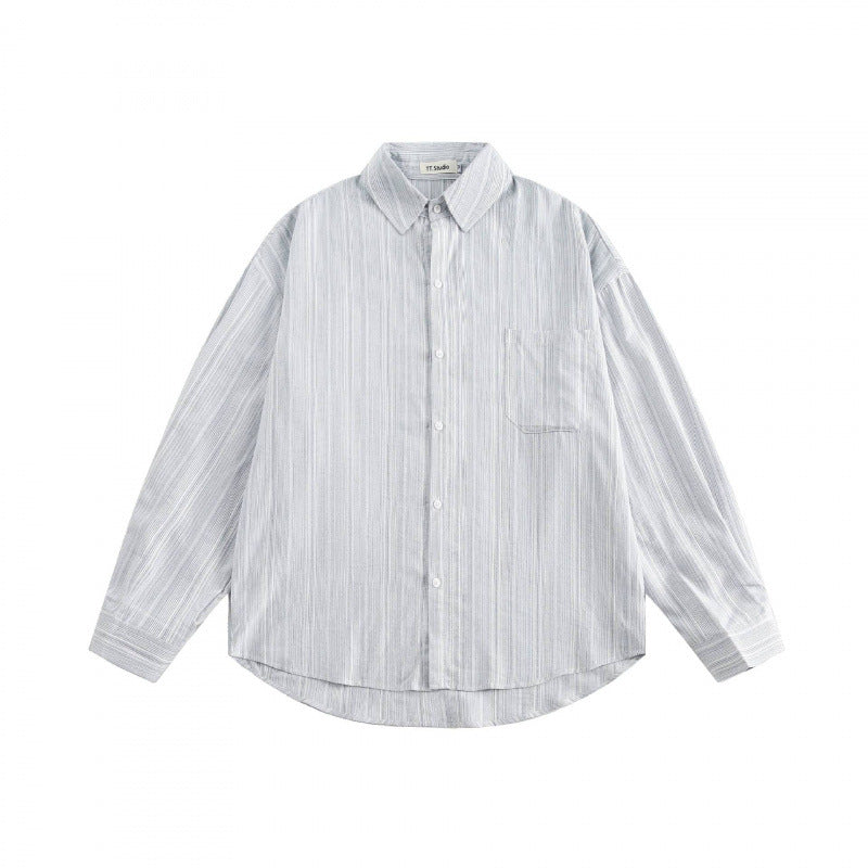 Unisex Oversize striped shirt with chest pocket and rounded hem Shop Velvia