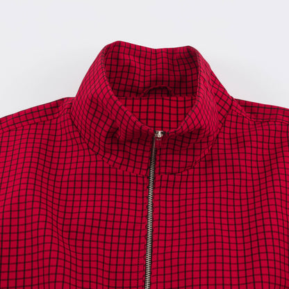 Women Oversize Boxy Bomber Jacket with Stand-Up Collar, Checkered Pattern and Elastic Hem Shop Velvia