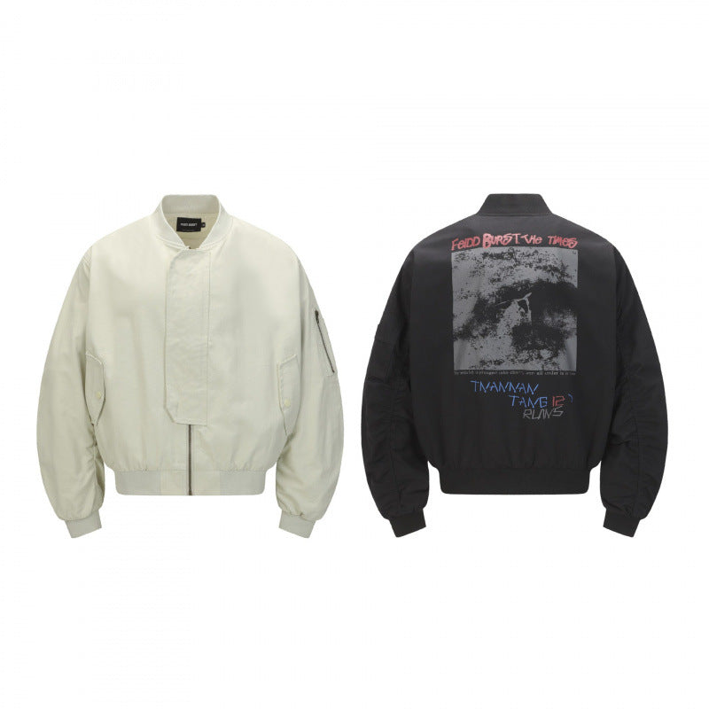 Unisex Short Cut Boxy Bomber Jacket with Concealed Front Placket and Flap Pockets Shop Velvia