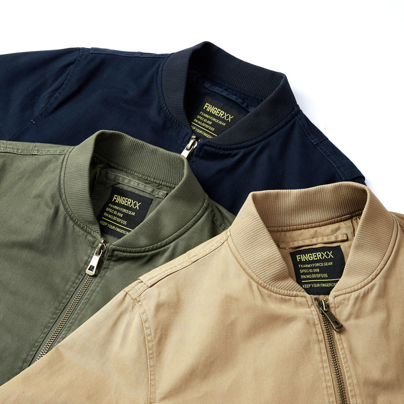 Men's Short-Cut Canvas Bomber Jacket in Utility-Field Style with Pocket Organizer Shop Velvia