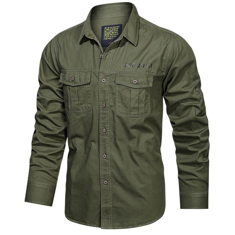 Men's Long Sleeve Utility Canvas Shirt with Chest Pockets and OFF-ROAD Print Shop Velvia
