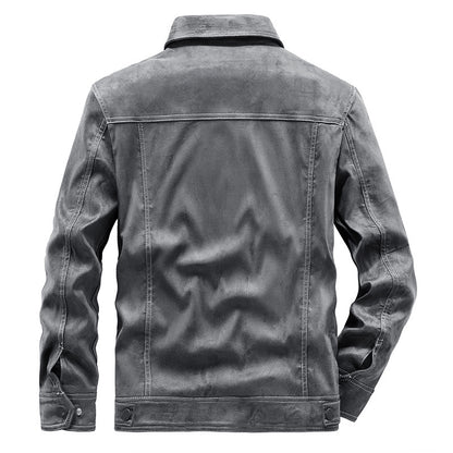 Men's suede trucker jacket with snap buttons and contrast stitching Shop Velvia