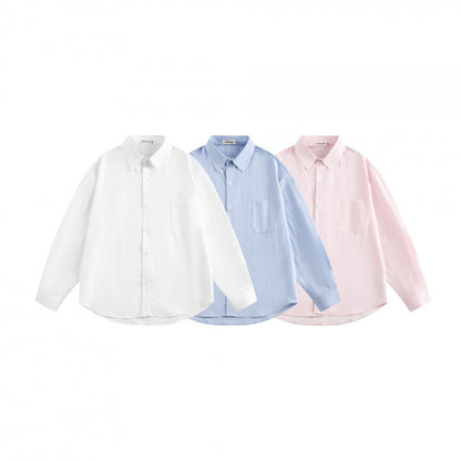 Unisex Oversize Lightweight Structured Cotton Shirt with Chest Pocket and Rounded Hem Shop Velvia
