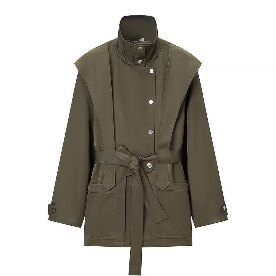 Women's transitional jacket with cape detail and tie belt Shop Velvia