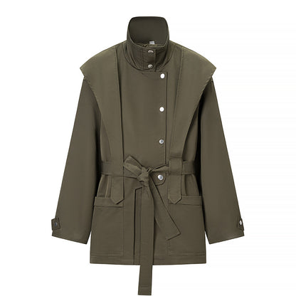 Women's transitional jacket with cape detail and tie belt Shop Velvia