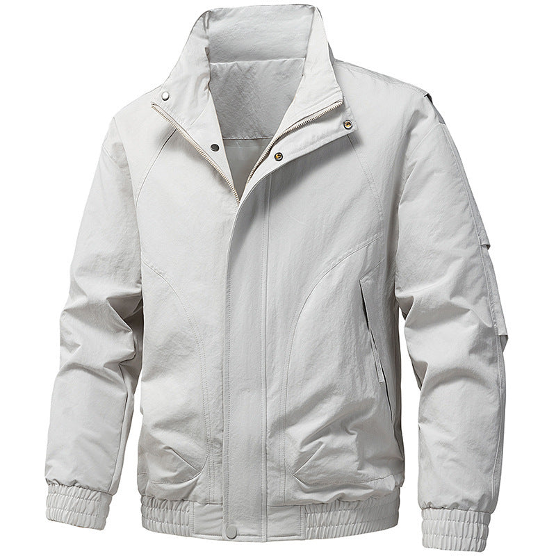 Men's Windproof Utility Bomber Jacket with Stand Collar, Elastic Cuffs, and Concealed Zipper Shop Velvia