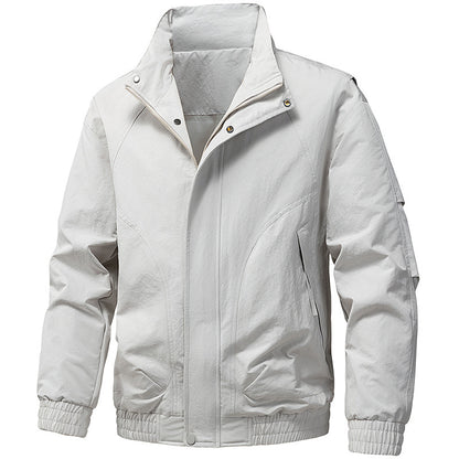 Men's Windproof Utility Bomber Jacket with Stand Collar, Elastic Cuffs, and Concealed Zipper Shop Velvia
