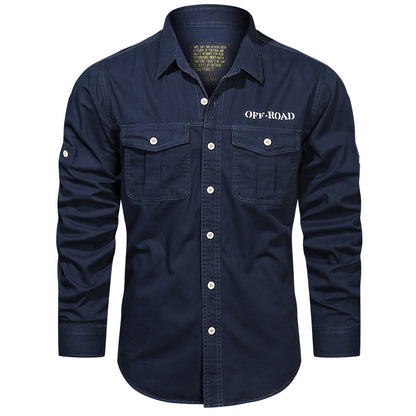 Men's Long Sleeve Utility Canvas Shirt with Chest Pockets and OFF-ROAD Print Shop Velvia