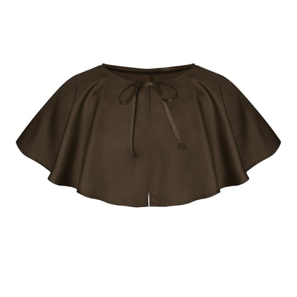 Unisex multi-layered hooded cloak with wide drape and satin ribbon closure Shop Velvia