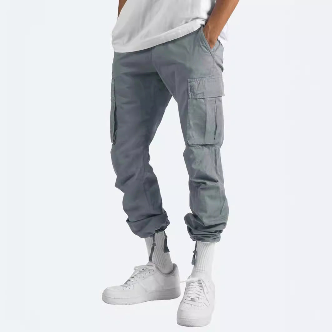 Men's casual cotton cargo pants with multi-pockets and adjustable hem Shop Velvia