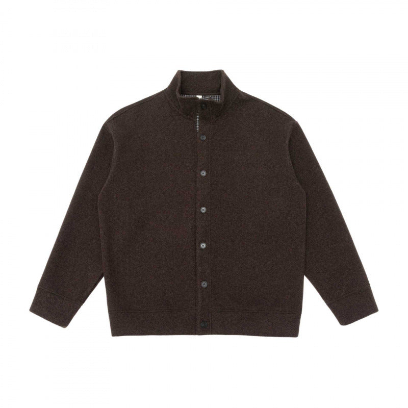 Unisex Boxy Knit Cardigan with Stand-Up Collar and Full Button Placket Shop Velvia