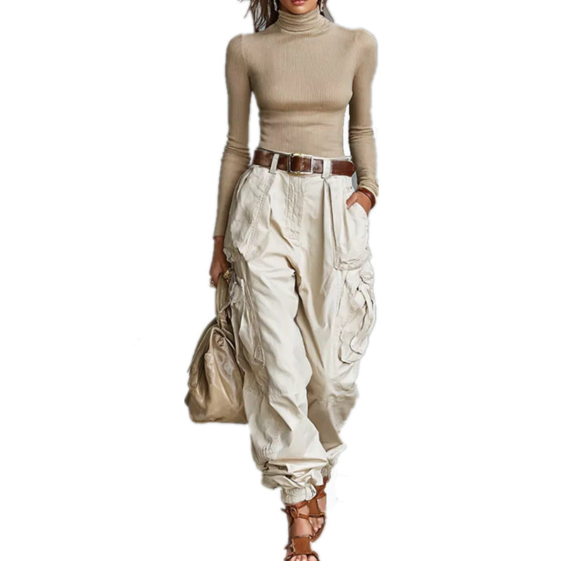 Women's cargo pants with elastic waistband and practical pockets Shop Velvia