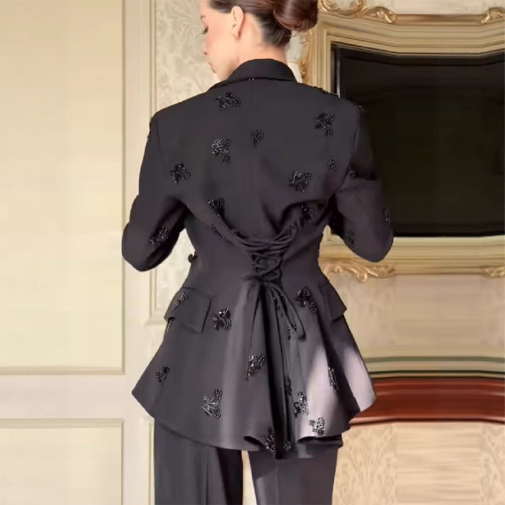 Women's Tailored Peplum Blazer and Palazzo Pants Set Shop Velvia