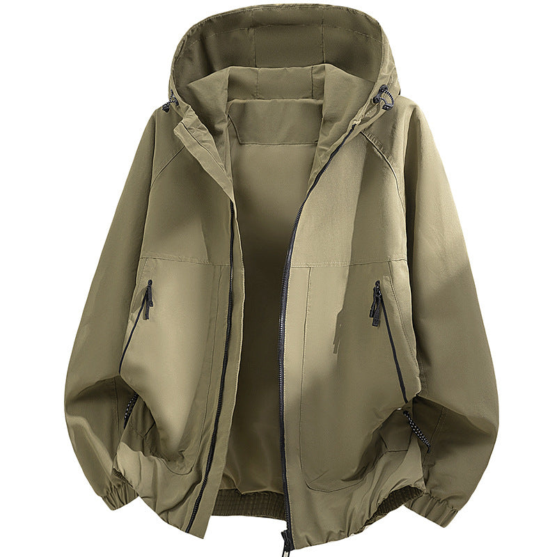 Men's Oversized Hooded Softshell Jacket with Technical Surface and Drawstring Hem Shop Velvia