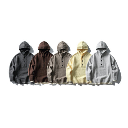 Unisex knitted hoodie with half placket, ribbed hem and double-layer finish Shop Velvia