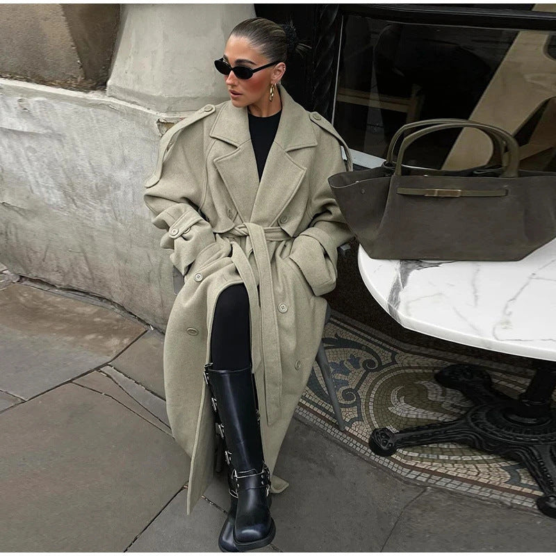 Women's Oversize Maxi Cocoon Coat made of Wool Blend with Extra Long Cuffs and Wide Shawl Collar Shop Velvia