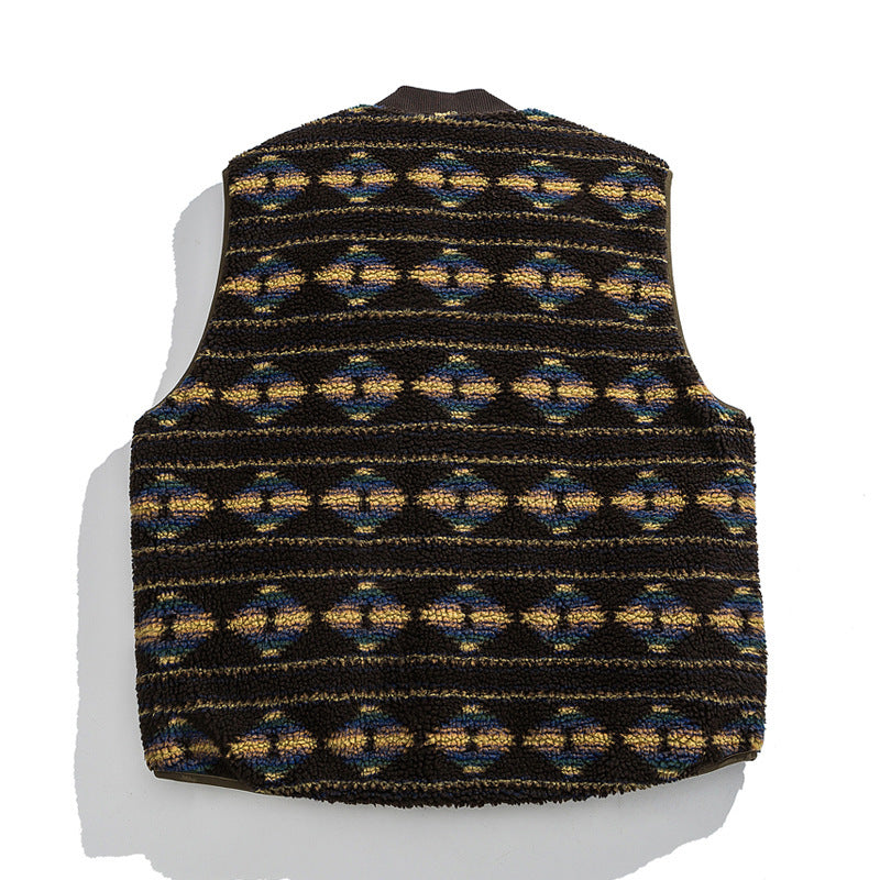 Unisex Reversible Quilted Vest with Jacquard Fleece and Patch Pockets Shop Velvia