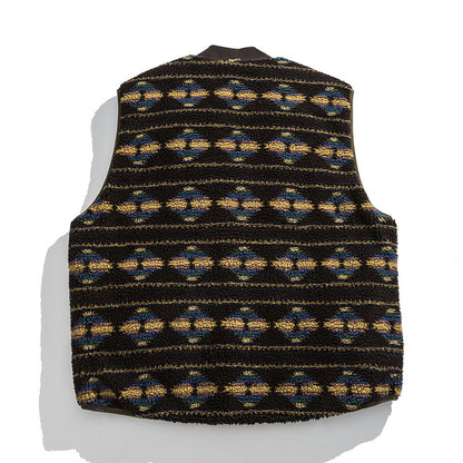 Unisex Reversible Quilted Vest with Jacquard Fleece and Patch Pockets Shop Velvia