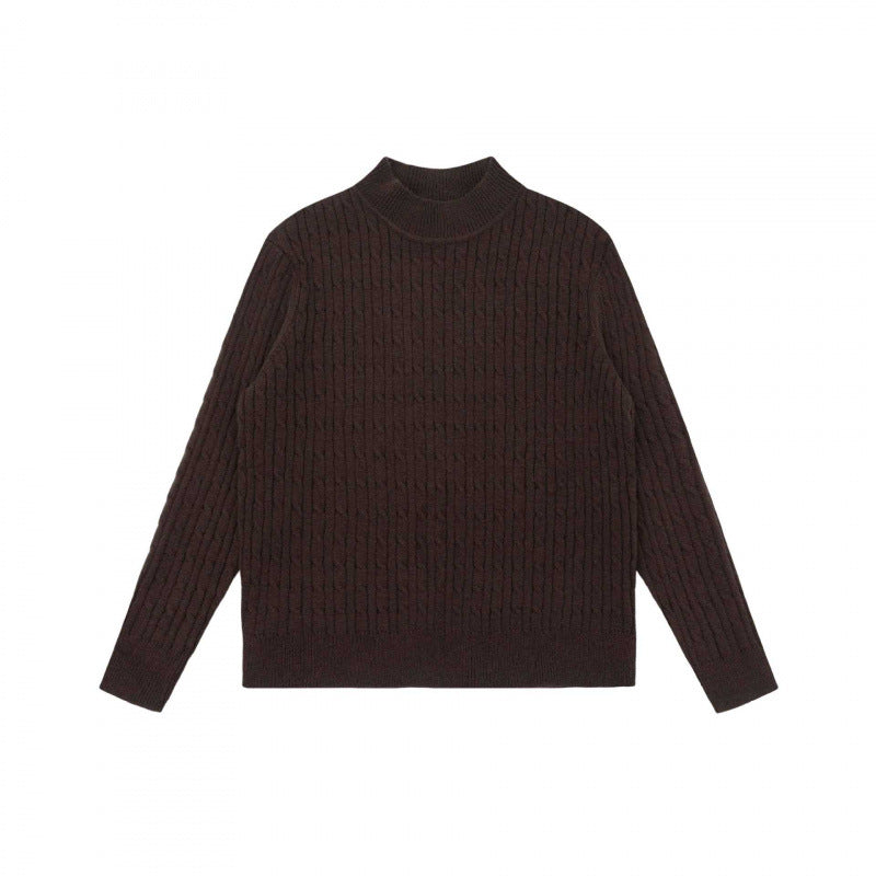 Unisex Oversize Cable Knit Sweater with Short Stand-Up Collar and Ribbed Hem Shop Velvia