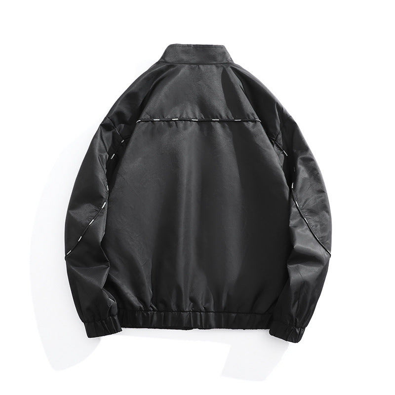 Men's Lightweight Utility Bomber Jacket with Flap Pockets, Stand-Up Collar, and Elastic Hem Shop Velvia