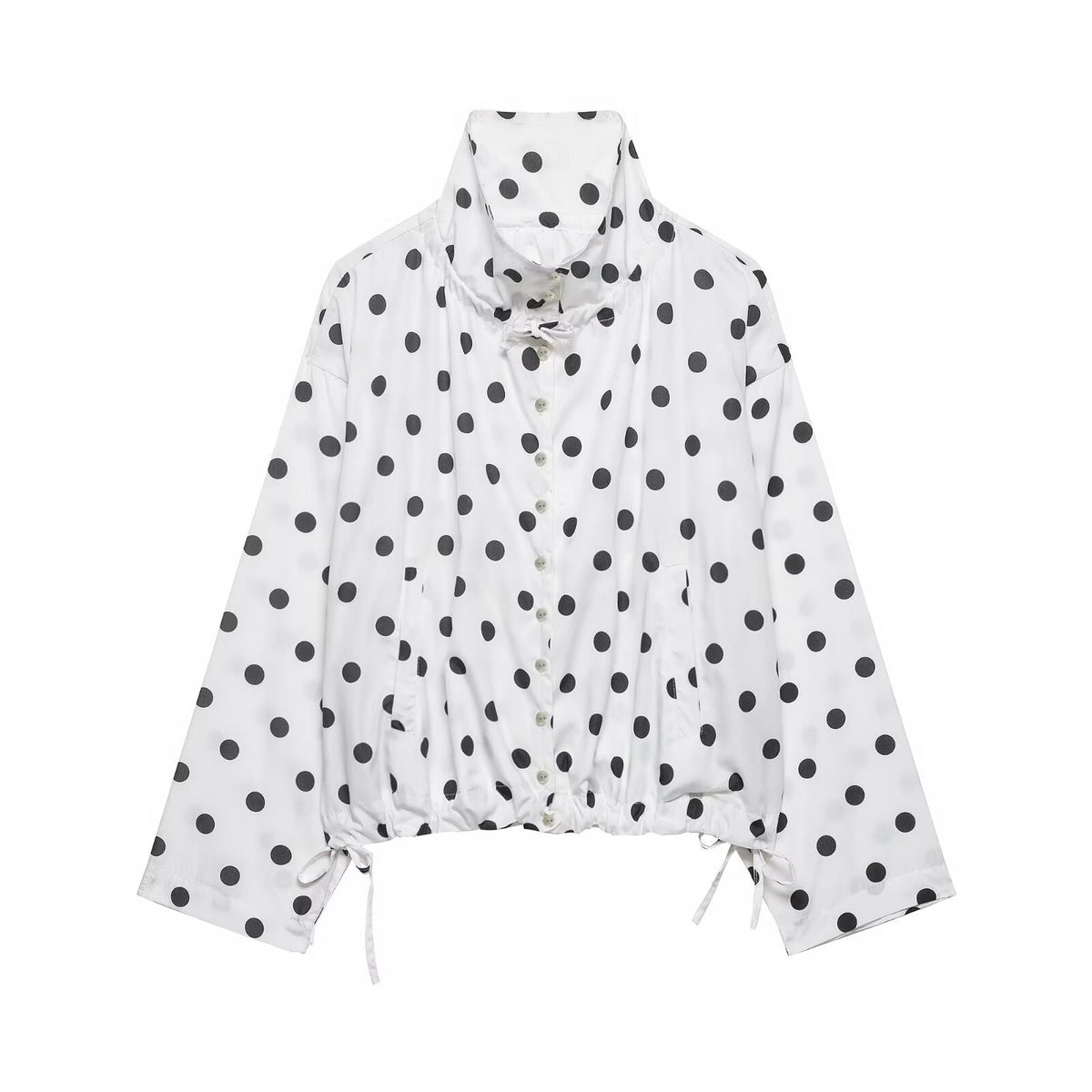 Women's Lightweight Polka Dot Wind Jacket with Stand-Up Collar and Drawstring Shop Velvia