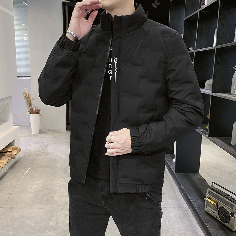 Men's Stand Collar Quilted Jacket with Geometric Quilting and Elastic Cuffs Shop Velvia