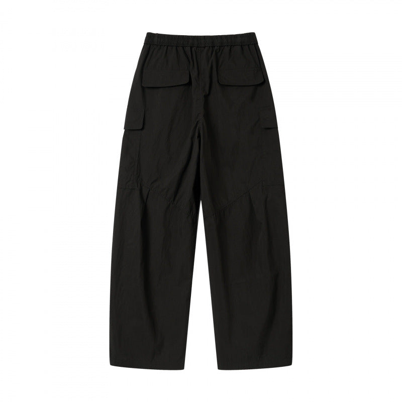 Unisex Wide Cargo Pants with Elastic Waistband, Drawstring and Patch Flap Pockets Shop Velvia
