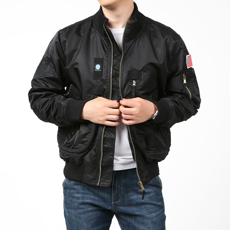 Men's Nylon Bomber Jacket Pilot Style with Multiple Pockets, Sleeve Utility Pocket and Ribbed Cuffs Shop Velvia