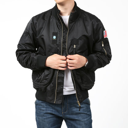 Men's Nylon Bomber Jacket Pilot Style with Multiple Pockets, Sleeve Utility Pocket and Ribbed Cuffs Shop Velvia