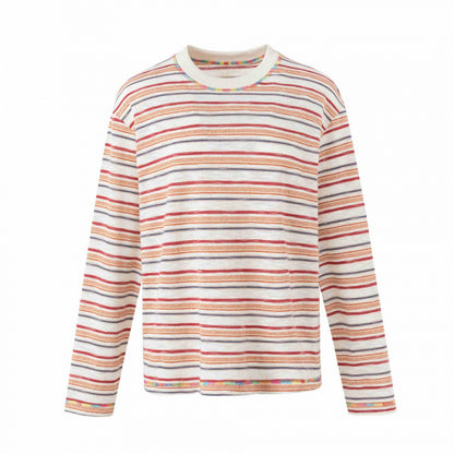 Unisex Oversize striped fine knit sweater with round neck and textured weave look Shop Velvia
