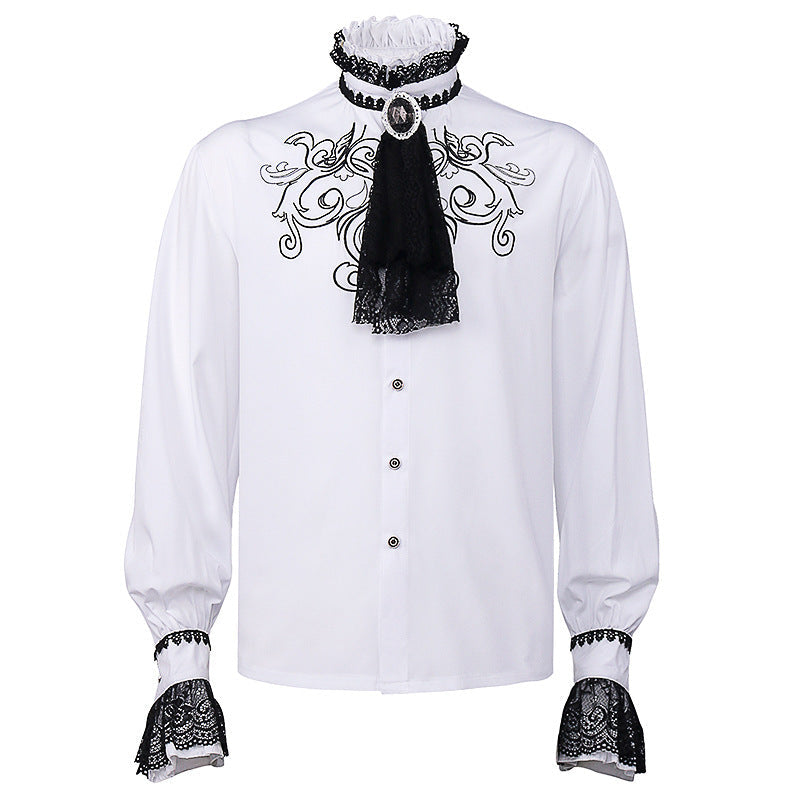 Ladies nan romantic Victorian ruffled blouse with stand-up collar and lace cuffs Shop Velvia