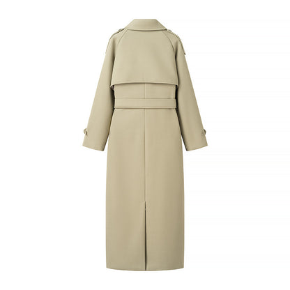 Women's maxi-length wool blend trench coat with belted tie, double-breasted button placket and shoulder epaulettes Shop Velvia