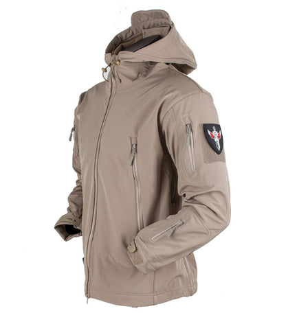 Men's Tactical Softshell Jacket with Hood, Camouflage Pattern and Multiple Zipper Pockets Shop Velvia