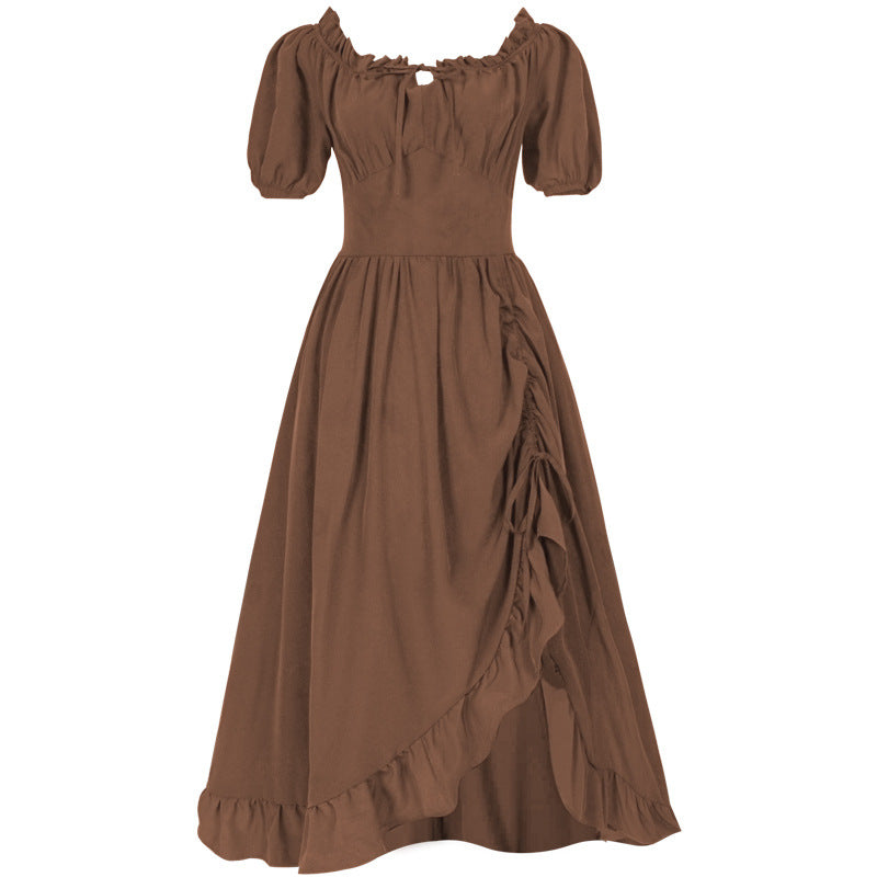 Women’s romantic maxi dress with off-the-shoulder neckline, puff sleeves, fitted bodice, and side ruching Shop Velvia