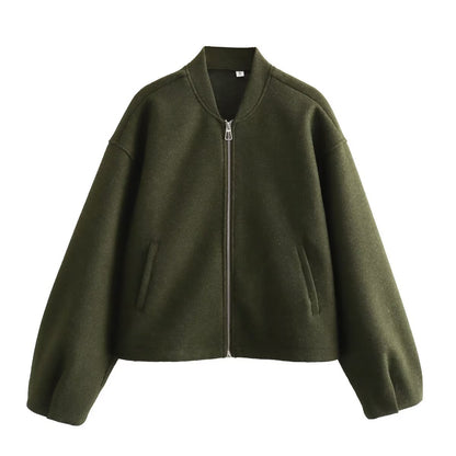 Women's Boxy Wool Blend Zip Jacket with Short Hem and Drawstring Shop Velvia