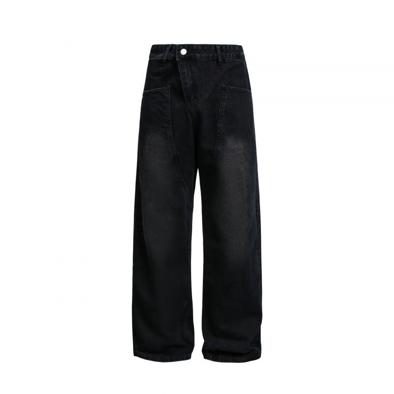 Women's Wide High-Waist Denim Pants with Curved Front Pockets Shop Velvia