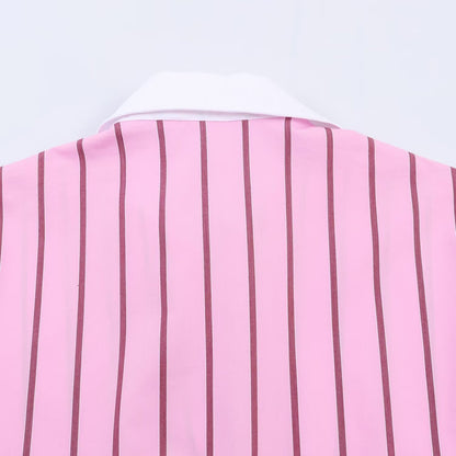 Women’s Oversize Shirt Blouse in Silk Look with Contrast Collar and Vertical Stripe Structure Shop Velvia