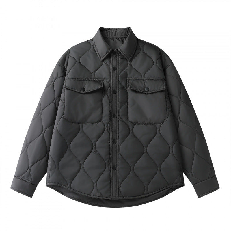 Unisex Padded Quilted Shirt Jacket with Flap Pockets and Curved Hem Shop Velvia