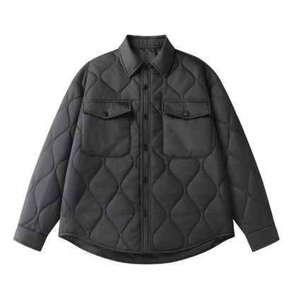 Unisex Padded Quilted Shirt Jacket with Flap Pockets and Curved Hem Shop Velvia