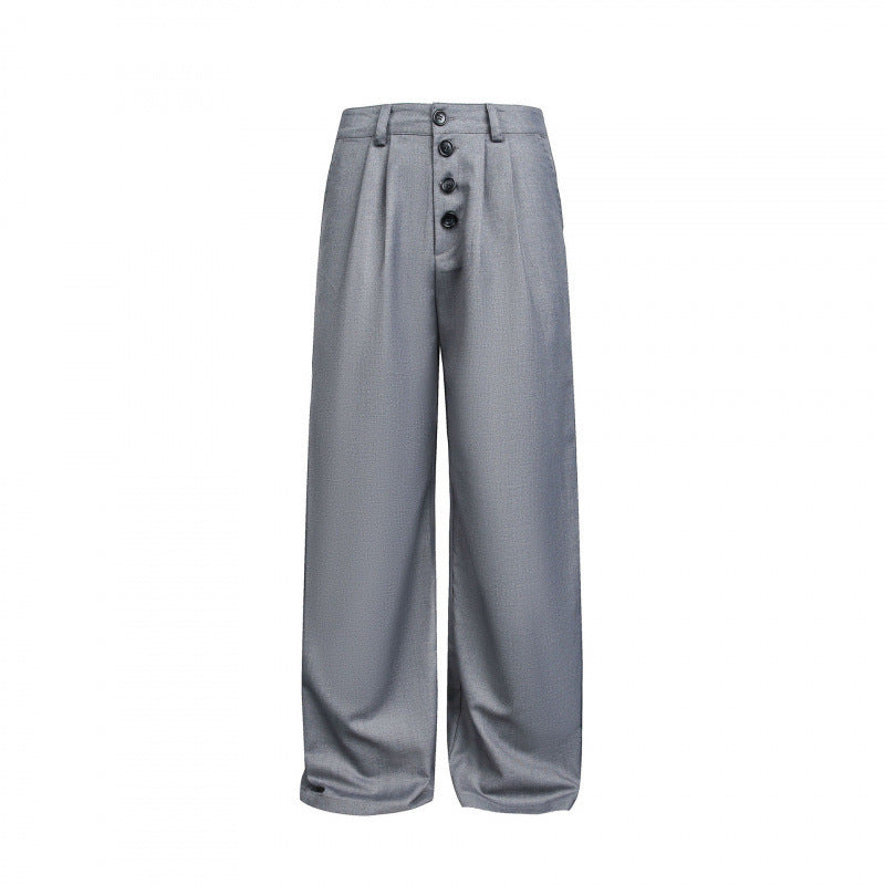 Women Wide Pleated Trousers with High Waist and Visible Button Placket Shop Velvia