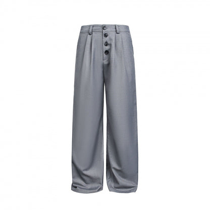 Women Wide Pleated Trousers with High Waist and Visible Button Placket Shop Velvia