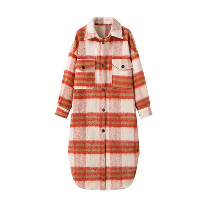 Women’s Oversize Checked Teddy Longline Shirt Coat with Applied Breast Pockets Shop Velvia