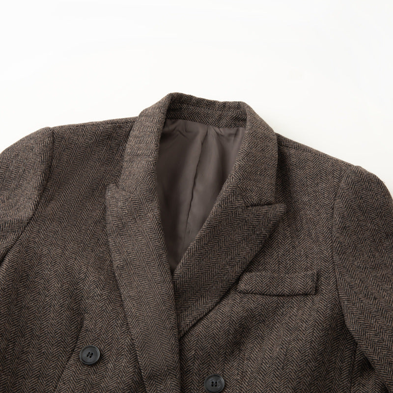 Women Double-breasted Oversized Tweed Blazer with Houndstooth Pattern Shop Velvia