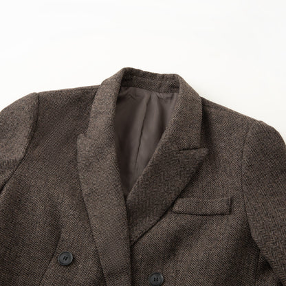 Women Double-breasted Oversized Tweed Blazer with Houndstooth Pattern Shop Velvia