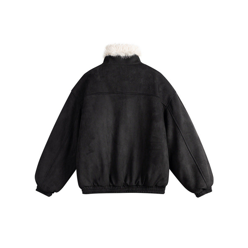 Women's short-cut bomber jacket in lambskin look with high stand-up collar and faux fur trim Shop Velvia