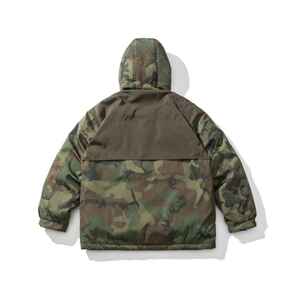 Unisex Boxy-Short-Puffer Jacket in Camouflage-Utility Style with Hood and Concealed Front Placket Shop Velvia