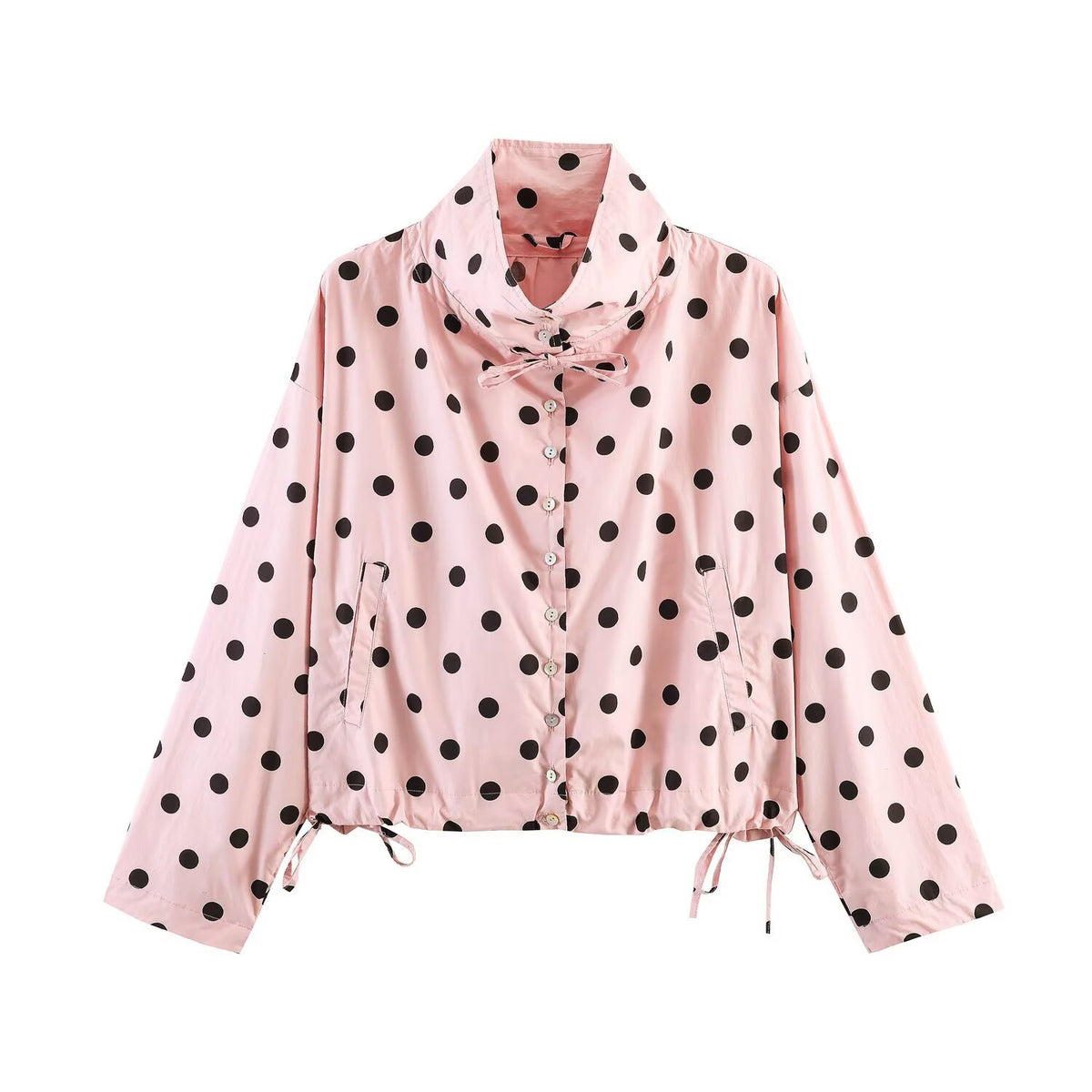 Women's Lightweight Windbreaker with Stand Collar, Ties and Drawstring Shop Velvia