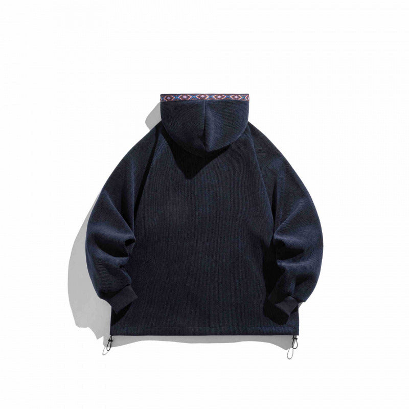 Unisex Oversize Hoodie with Zipper and Woven Decorative Bands Shop Velvia