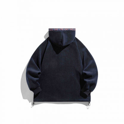 Unisex Oversize Hoodie with Zipper and Woven Decorative Bands Shop Velvia