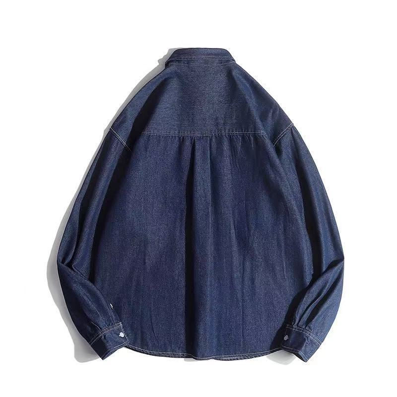 Unisex Boxy Denim Overshirt with patch chest pockets and rounded hem Shop Velvia